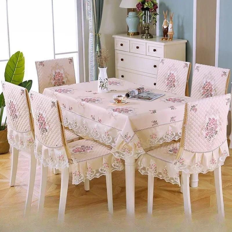 Легкий роскошный волнистый кружевной чехол на стул, утолщенная тканевая подушка для обеденного стола, европейский стиль, большой цветочный скатерть, чехол на стул