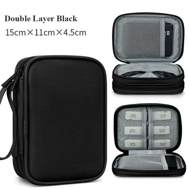 Boona PU Leather External Hard Disk Organizer Bag Single Layer 2.5 Inches Hard Drive Protective Case Portable Power Bank Bag