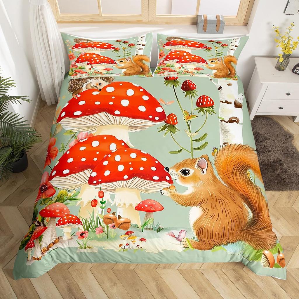 Lovely Squirrel Duvet Cover Cartoon Animal Starry Sky Moon Universe Blue Cloud Bedding Set Watercolor Painted Art Quilt Cover