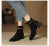 Fashion 2024 High Quality Ladies Shoes Back Zip Women's Boots Fashion Belt Buckle Office and Career New Square Toe Rivet Ankle Boots