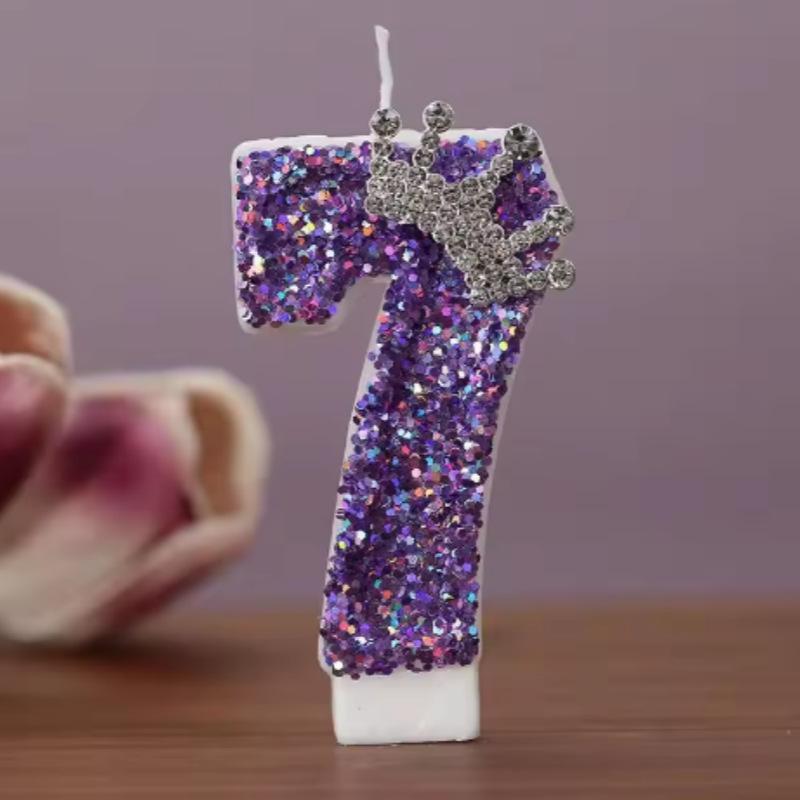 Handmade Purple Crown Number Candles (0-9) for Birthday, Princess Cake, or Anniversary Celebrations