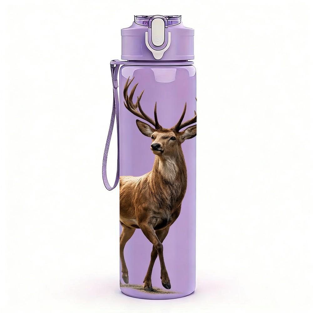 1PC Forest Stag Deer Animal Pattern 750ml Color Plastic Sports Water Bottle Leakproof Flip Straw Lid Suitable for Sports Office Home Use