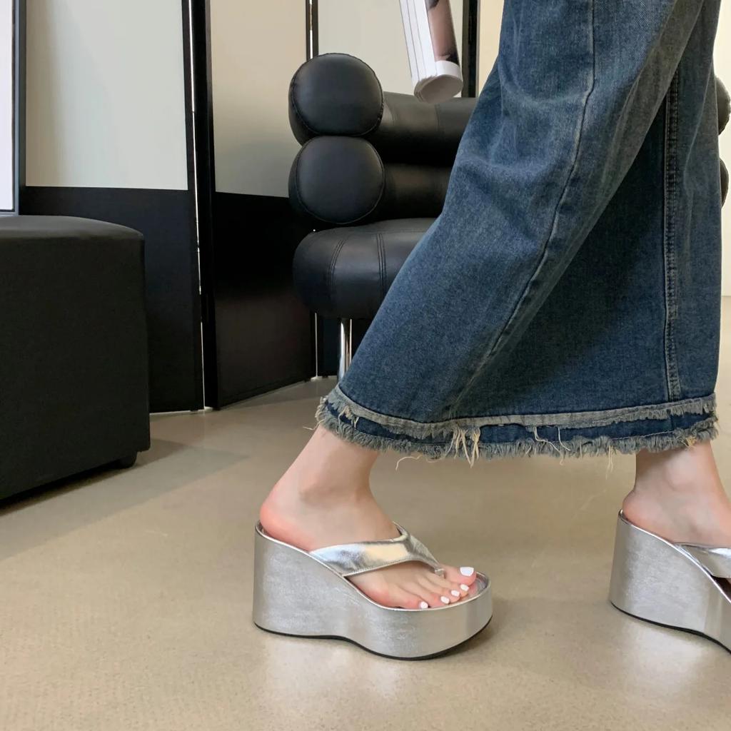 Fashion Women's Clip Toe Super High Heel Wedge Flip Flops New 2024 Summer Chunky Platform Beach Sandals Woman Thick Sole Slippers Slides