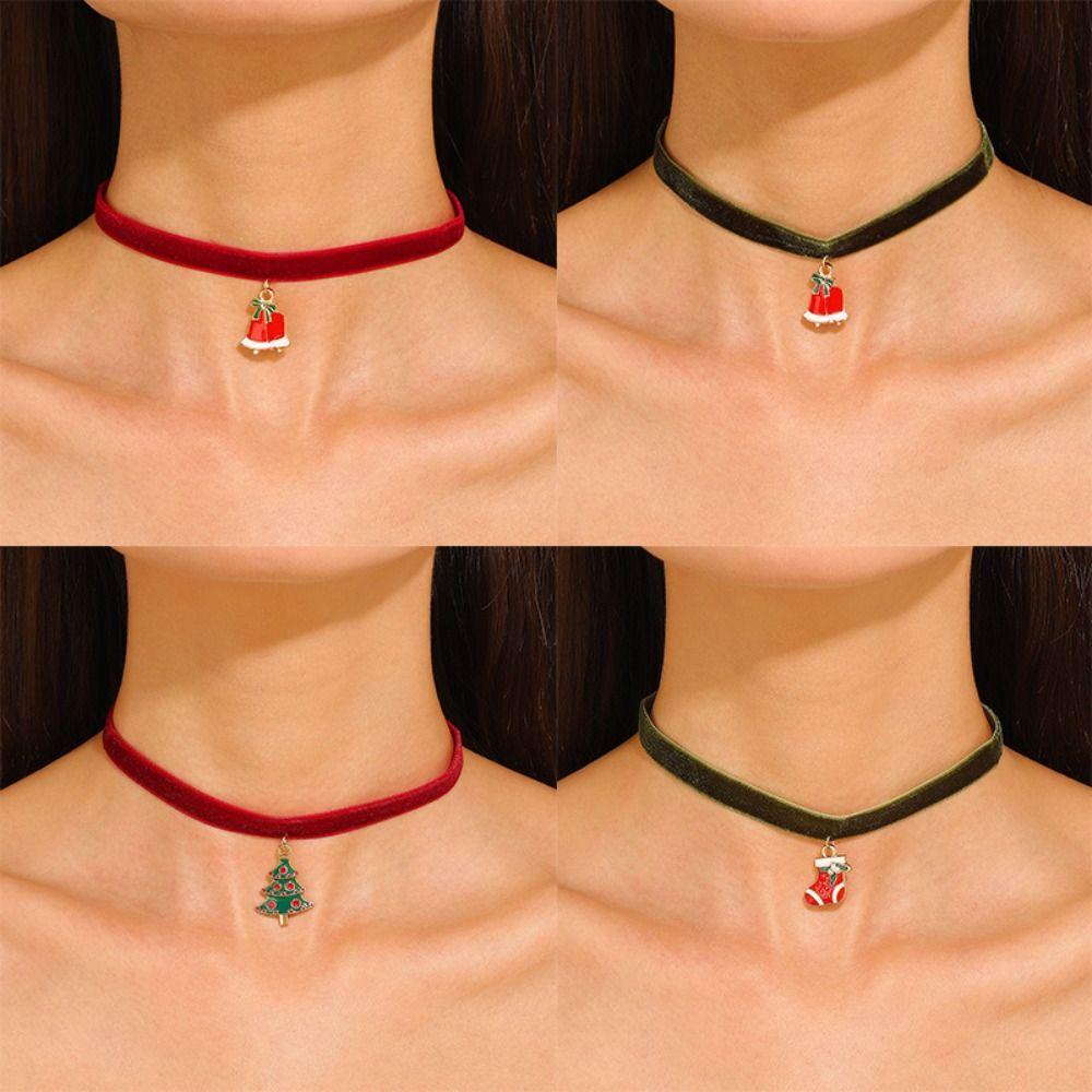 Cartoon Christmas Choker Clavicle Chain Cartoon Pendant Choker Velvet Collar Necklaces Festival