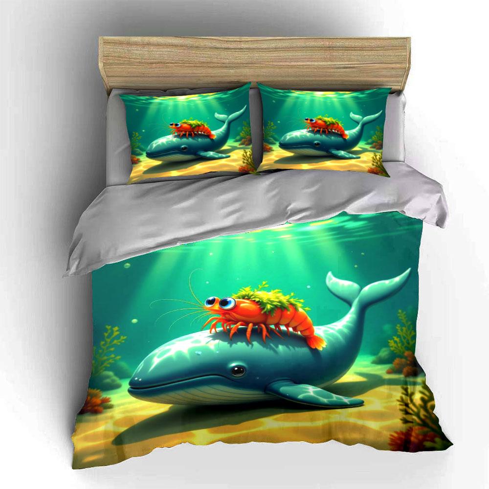 Whale and shrimp design. Bedding sets Duvet cover sets Duvet covers Pillowcases(1*Duvet Cover 2*Pillowcases without duvet insert)
