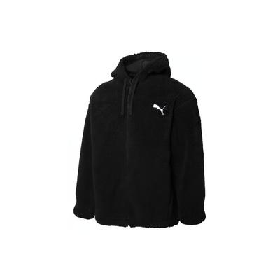 Puma Однотонная флисовая куртка с вышитым логотипом и капюшоном с длинным рукавом, унисекс, черная 681940-01