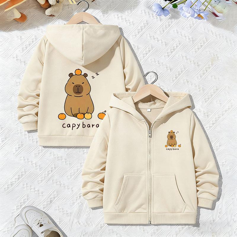 Comic Cartoon Sweatshirts Zip Up Casual Hoodie Lovely Capybara Jacket for Boys Girls Zipper Spring and Autumn Trendy Hoodies
