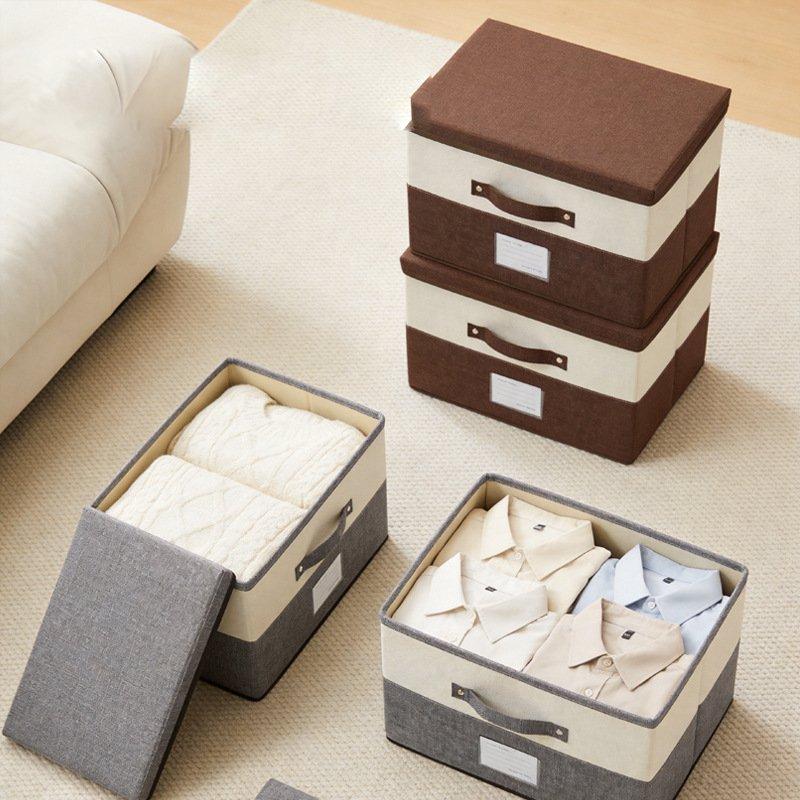 Cotton Linen Storage Bin Fabric Storage Box Drawer Organizer for Clothes Toys Books Beige Large