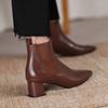 Krazing Pot Зимние ботинки челси из коровьей кожи с острым носком на толстом среднем каблуке, женские ботильоны без шнуровки, большие размеры, ботильоны в лаконичном стиле в стиле ретро
