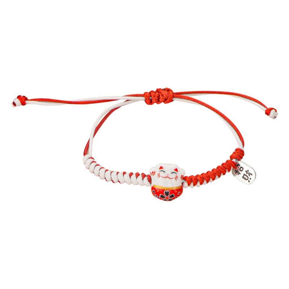 Ручная веревка Красная плетеная веревка Двухцветный женский ручной браслет Милый Манеки-неко Женский