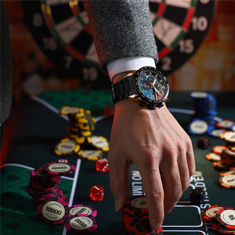 CURREN Мужские многофункциональные спортивные часы со стальным ремнем, мужские модные повседневные часы с шестью контактами