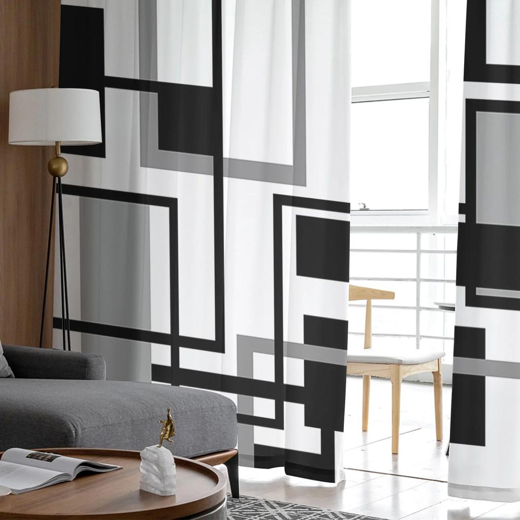 Геометрические черные, белые, серые прозрачные шторы из вуали для гостиной, окна, шифоновые тюлевые занавески, занавески для кухни, спальни, домашний декор