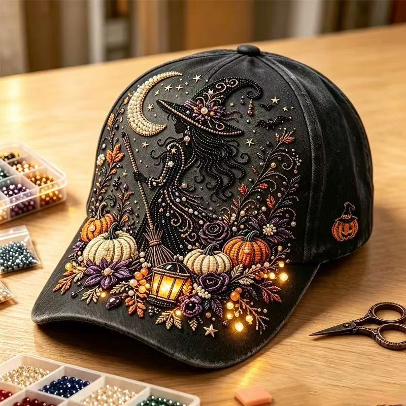 New Dark Pumpkin Big Brim Ghost 3D Printed Hat Vintage Gothic Halloween Baseball Cap