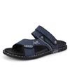 Модные мужские сандалии из искусственной кожи 2024 года, модные мужские летние новые ретро-кожаные нескользящие пляжные сандалии без застежек, дорожные тапочки черного цвета