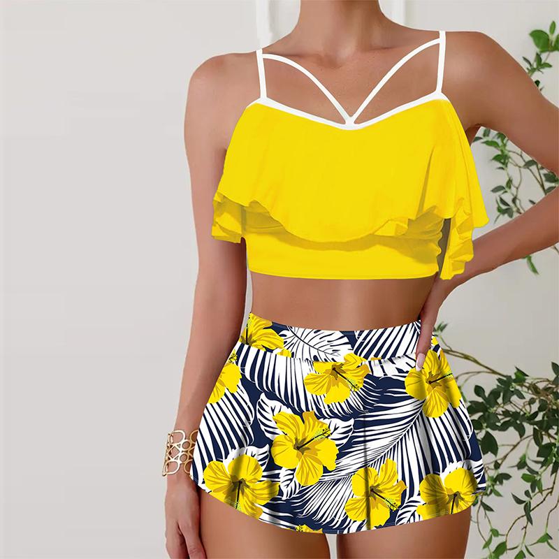 Women's Swimwear Tankini 2 Piece Swimsuit Green Fresh Pattern Print Vacation Bathing Suits