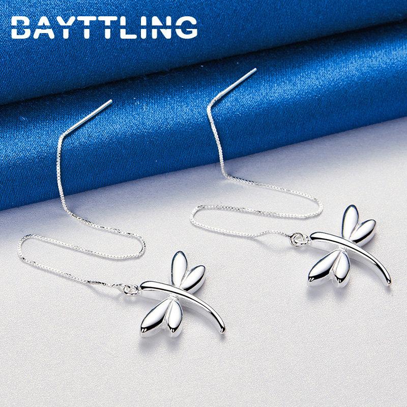 New Style 925 Sterling Silver Fashion Long Tassel Dragonfly Earrings For Women Girlfriends Gift Jewelry Accessories Party