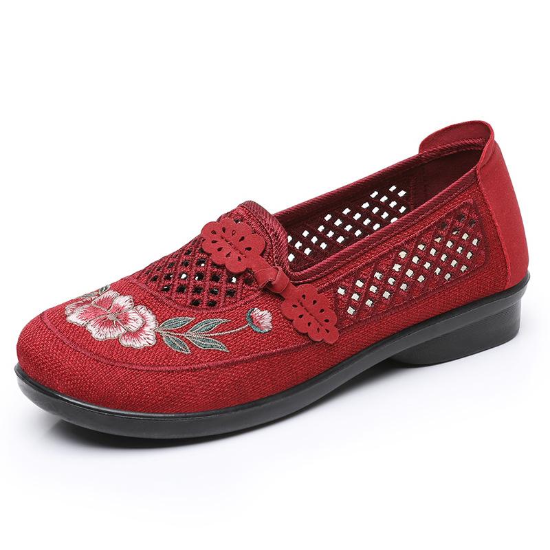 Туфли из ткани Old Beijing, женские летние туфли с одной педалью, повседневные туфли из полиуретана, дышащие вышитые туфли