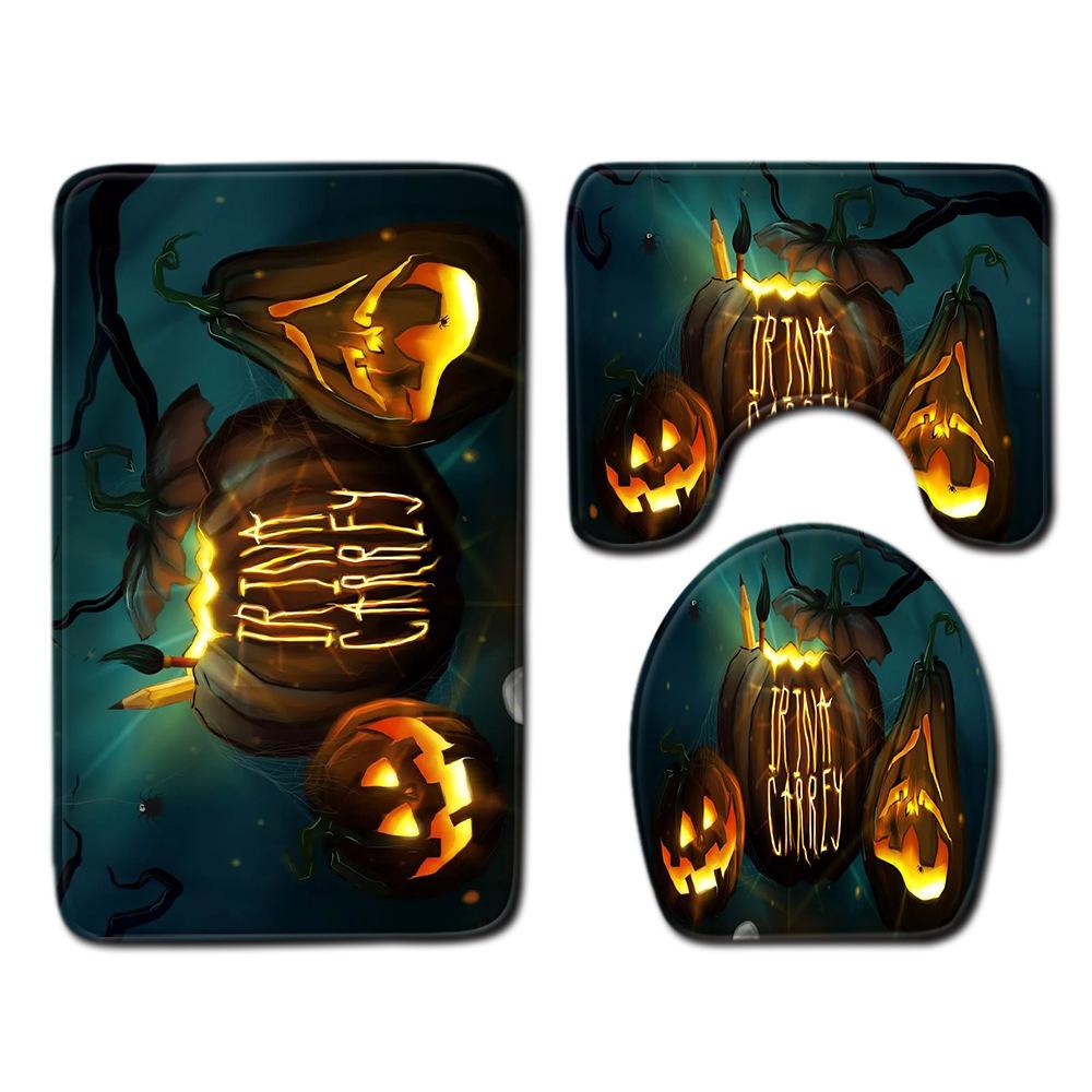 Halloween Bathroom Four-Piece Combination Set Bedroom Non-Slip Carpet Floor Mat Door Mat