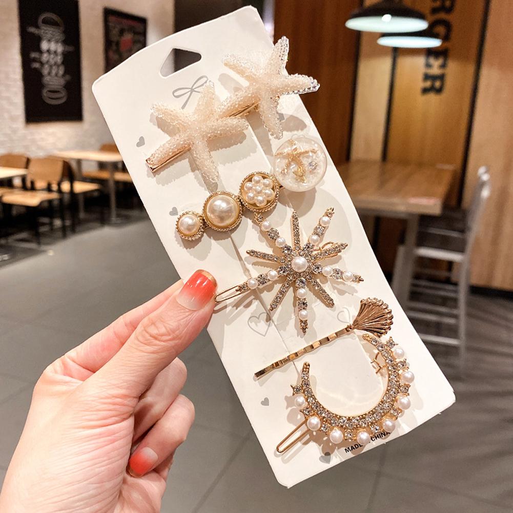 Fashion 5/6pcs Set Pearl Hair Clip For Women Hairpin Geometric Crystal Hair Barrettes Girl Hair Accessories Hairgrip