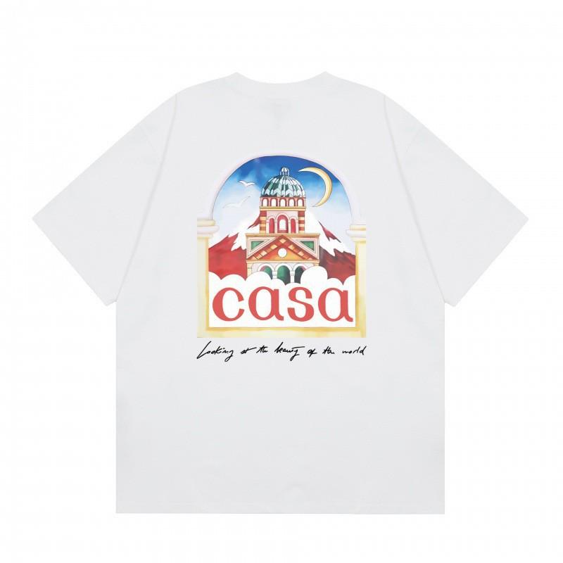 Casablanca Streetwear SS Cotton Short Sleeve T-Shirt Men Women Loose Fit Crew Neck Tee With Letter Print