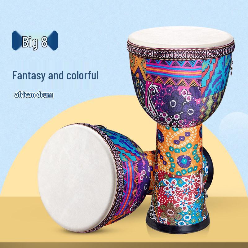 African Children's Lightweight Hand Drum - Large, 8" Percussion Instrument, Set of 6, No Tuning Required
