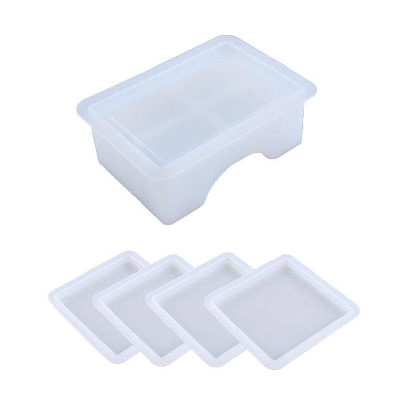 Resin Coasters Molds,4 Coasters Resin Molds for Epoxy Resin with Silicone Coaster Holder Mold,Epoxy Resin Coaster Mold