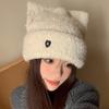 Шапки для женщин Вязаная милая шапка с кошачьими ушками Вязаная шерстяная шапка с вышивкой Love Зимняя теплая шапка для защиты ушей от холода
