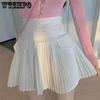 Pleated Mini Skirt Solid A-line High Waist Slim Women White Sweet Sexy Including Pants Simple Casual Preppy Style Spring Summer Fashion