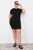 Women's Style Plus Size Black Fitted Mini Crew Neck Ribbed Stretchy Knitted Dress