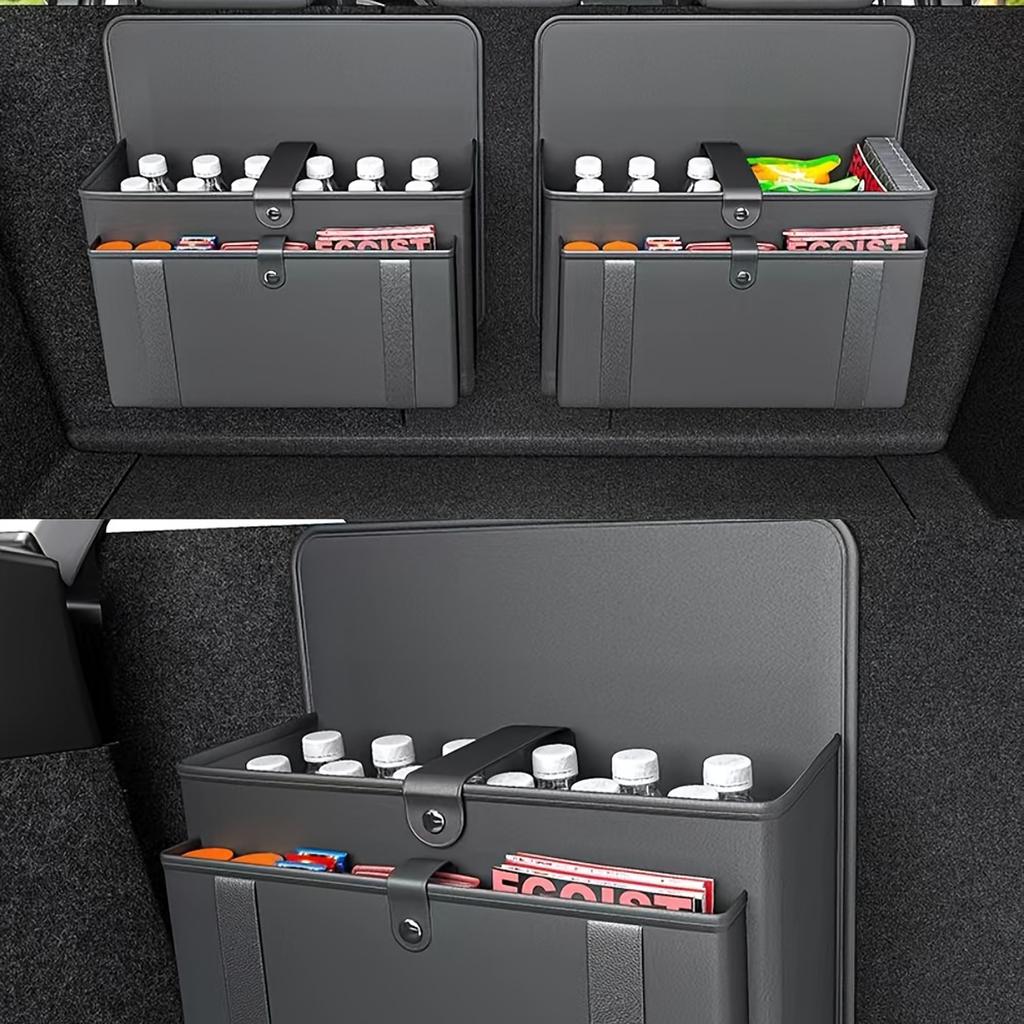 Премиальный органайзер на спинку сиденья автомобиля из ПУ кожи - Складная сумка для хранения с несколькими отделениями для организации багажника автомобиля, Черный, Автомобильное хранение