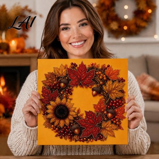 Indoor Harvest Style Decor Pumpkin Faux Pearl Art Kit Fall Wreath Painting Autumn Sparkling Ornaments 3D Bead Craft Kit for Adults Beginners