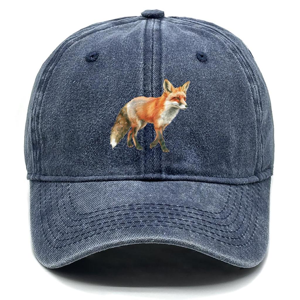 Lifelike Fox Print Snapback Sun Hat, Animal Dad Hat Sun Protection Distressed Vintage-Inspired Washed Adjustable Baseball Cap