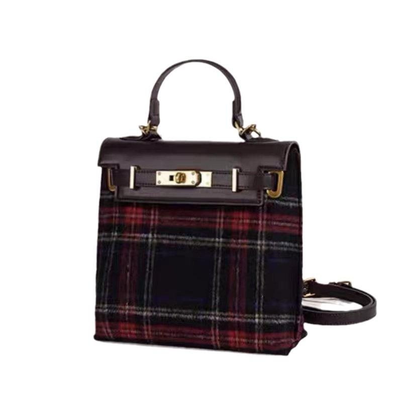 Контрастный цвет, красная клетка, нишевый дизайн, рюкзак, женская сумка-тоут из шерстяной ткани высокого класса, большой емкости