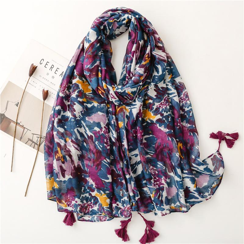Spring Autumn Fashion Luxury Brand Navy Blue Dot Viscose Shawl Scarf Women High Quality Print Hijabs and Wraps Muslim Sjaal