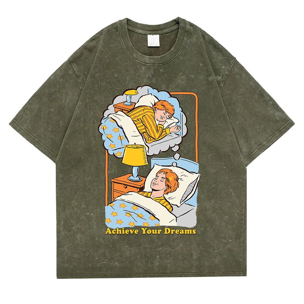 Достигни своей мечты, стираная ретро-футболка для мужчин, модная хлопковая футболка, одежда, высококачественная дышащая футболка, топы