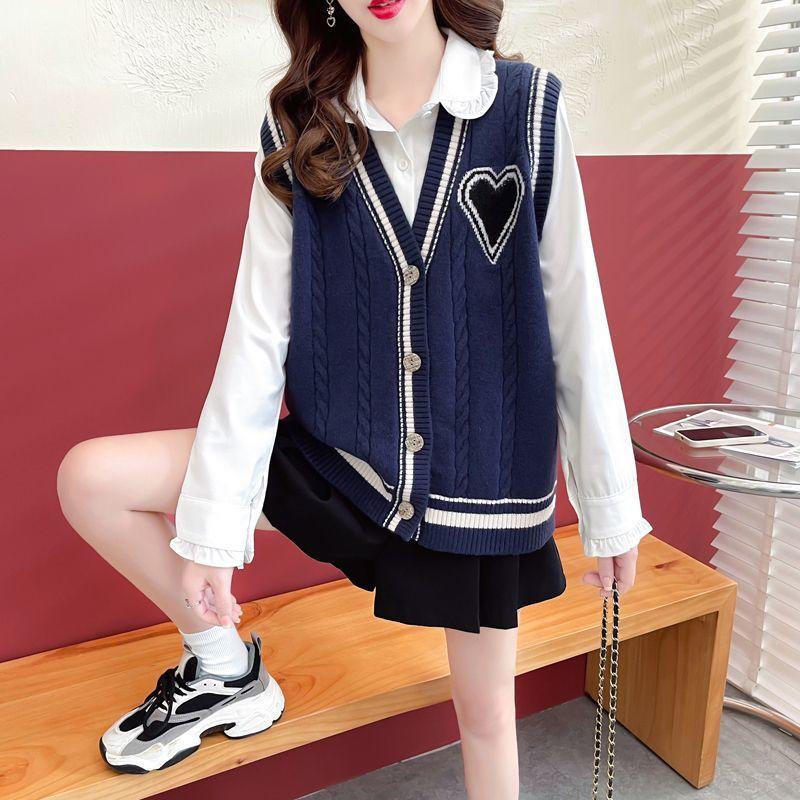 Woolen Knitting Vest for Women Early Autumn 2023 Loose College Style Fried Dough Twists Over Cardigan Sweater Vest Female Tops