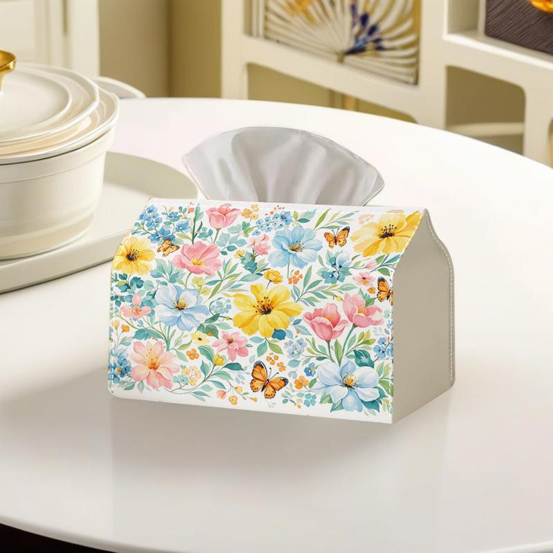1pc 2D Flat Floral Butterfly Wind Spring Picnic Wedding Party Tissue Box, Polyester Material, Enlarged Version