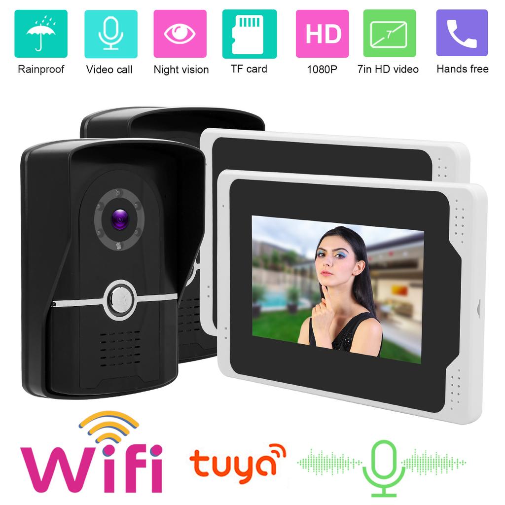 1080P Wifi Video Doorbell 7in TFT Display 2 Cameras 2 Monitors 110 Degrees  Night Vision for Tuya