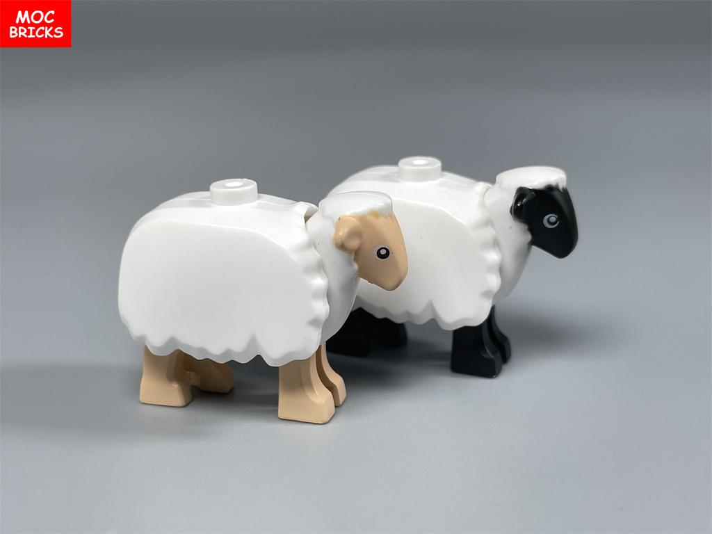 MOC Кирпичи Милая Овца Коза Сарай Овчарня Животное DIY Ферма Пастбище Вид Строительные Блоки Аксессуары Детские Игрушки Подарки