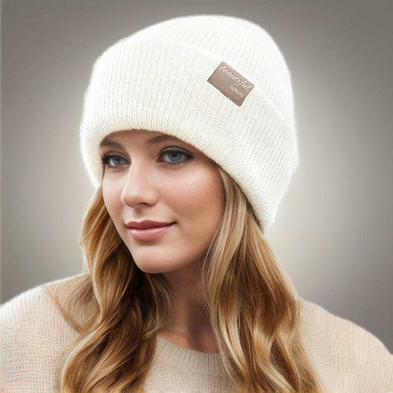Autumn and Winter Hats Women's Simple and Fashionable Pullover Hats, Fleece Thickened Warm Cold Hats, Headcaps, Knitted Wool Hats