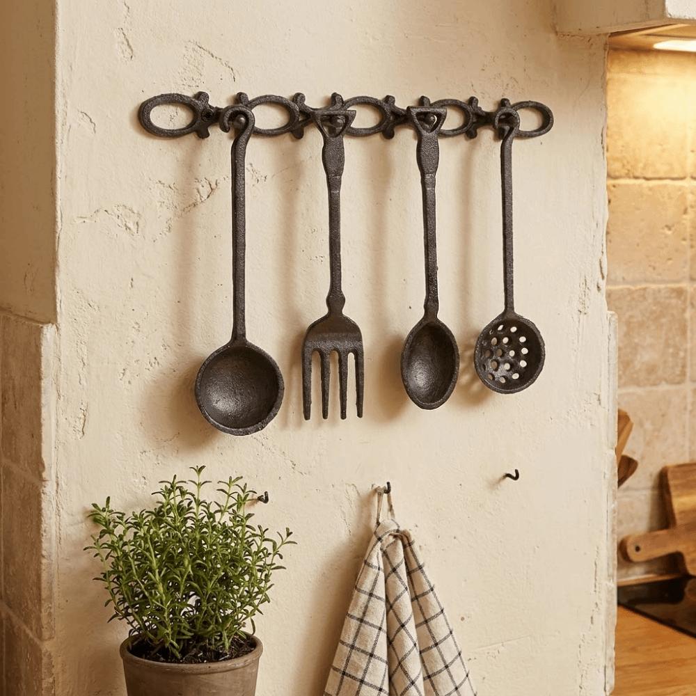 Rustic Style Iron Spoon Fork Wall Decor Vintage Cast Iron Kitchen Wall Art Farmhouse