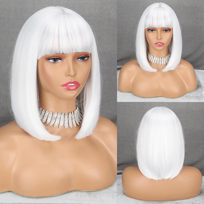 LISI HAIR Короткий прямой парик Боб светло-голубого цвета с челкой из синтетического волокна для косплея, светлый цвет, женский модный парик до плеч, парик Боб