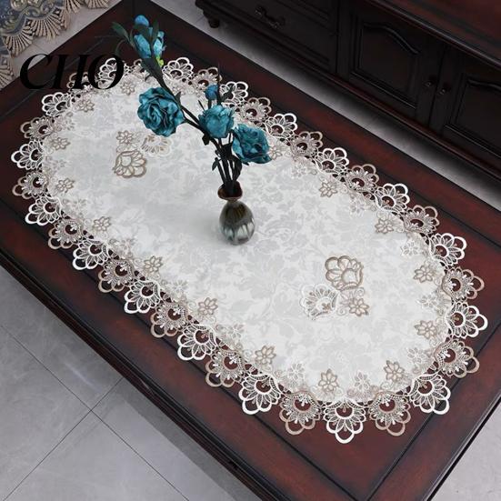 Flexible Texture Table Runner Oval Lace Runner, Vintage Doily, Retro Transparent Mesh Decor Floral Placemat for Coffee Dining