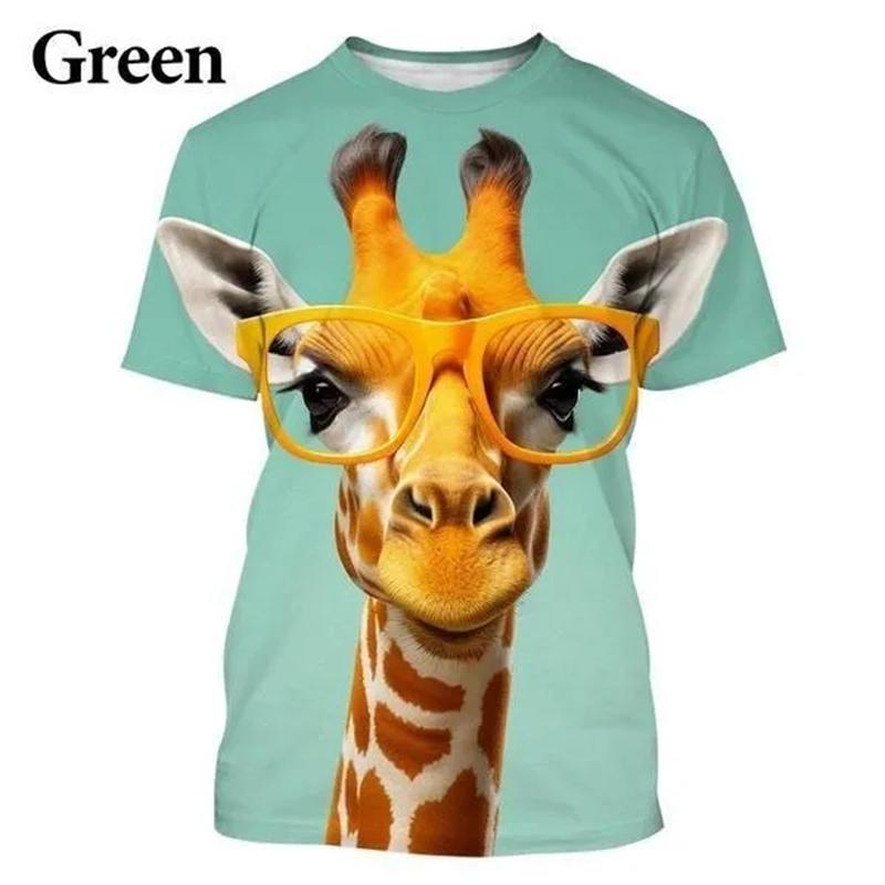 Funny Giraffe 3D Printed Men's T-shirt Cartoon Animal Hip Hop Casual Street Men's And Women's T-Shirt Tops