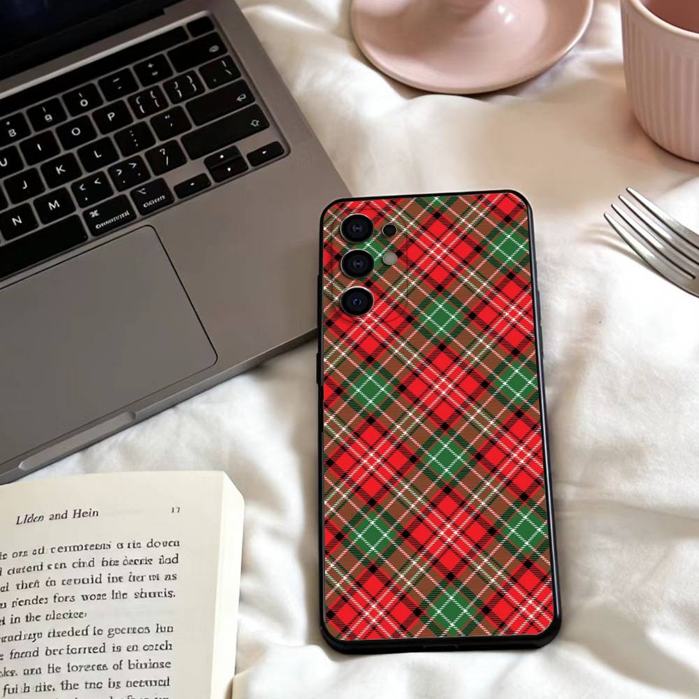 Чехол для телефона Шотландский клетчатый узор Для Samsung S25,24,23,22,30,21,10,9,Ultra,Plus,Lite,FE,4,5 G Мягкий черный чехол
