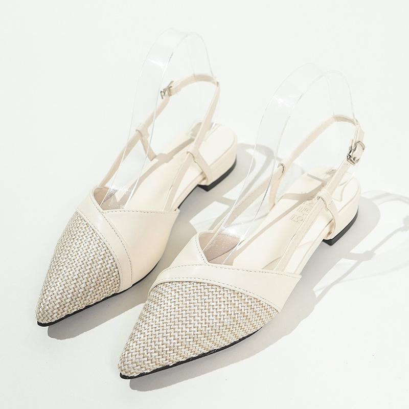 Fashion High Heels Women's Pointed Head Middle Heel Comfortable Bag Head Temperament Rear Empty Thick Heel Sandals Word with Sandals