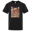 Ukiyo E Japan Style Burgerzilla Prints T-Shirts Manscasual Soft Tshirts Oversize Clothing Streetwear Loose Tshirts