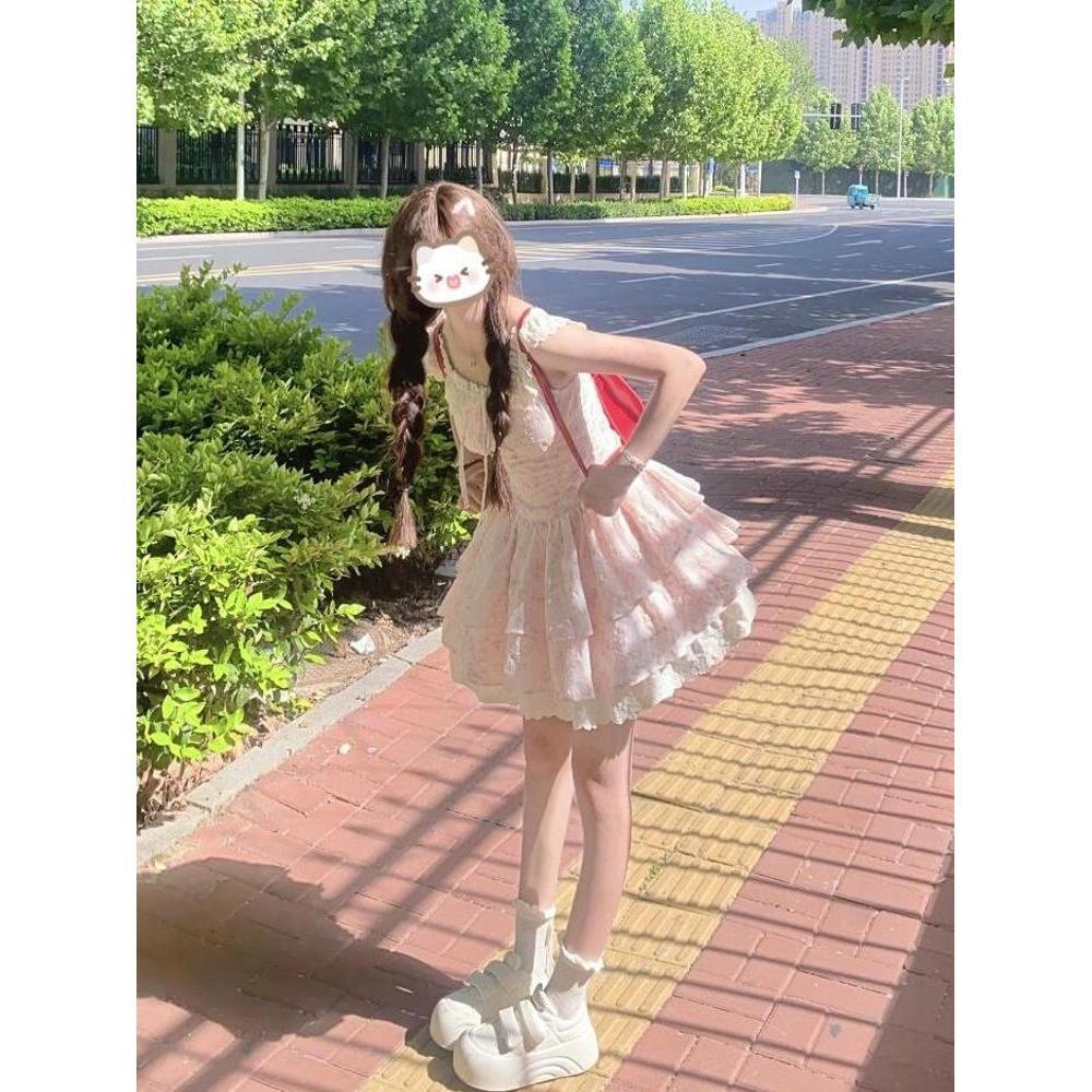 Девочки французское цветочное платье, маленькие рукава-крылышки, платье-торт принцессы, юбка-пачка на талии, детская летняя первая любовь, молочный сладкий