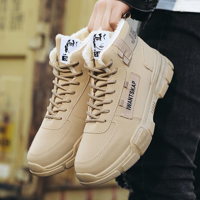 Мужские зимние ботинки, мягкие зимние ботинки, теплые, на шнуровке, 2024, новые модные зимние ботильоны из флока, повседневная мужская обувь из меха, мотоциклетные ботинки