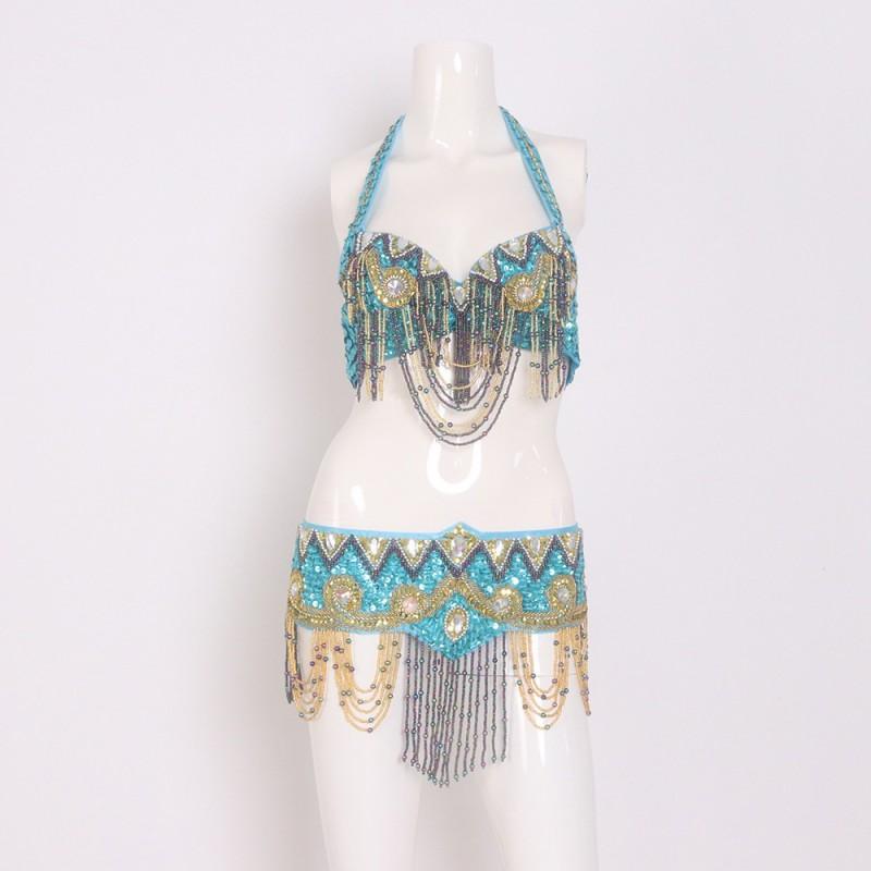 Belly Dance Sexy Beaded Bra Belt Set Indian Stage Performance Nightclub Party Costume